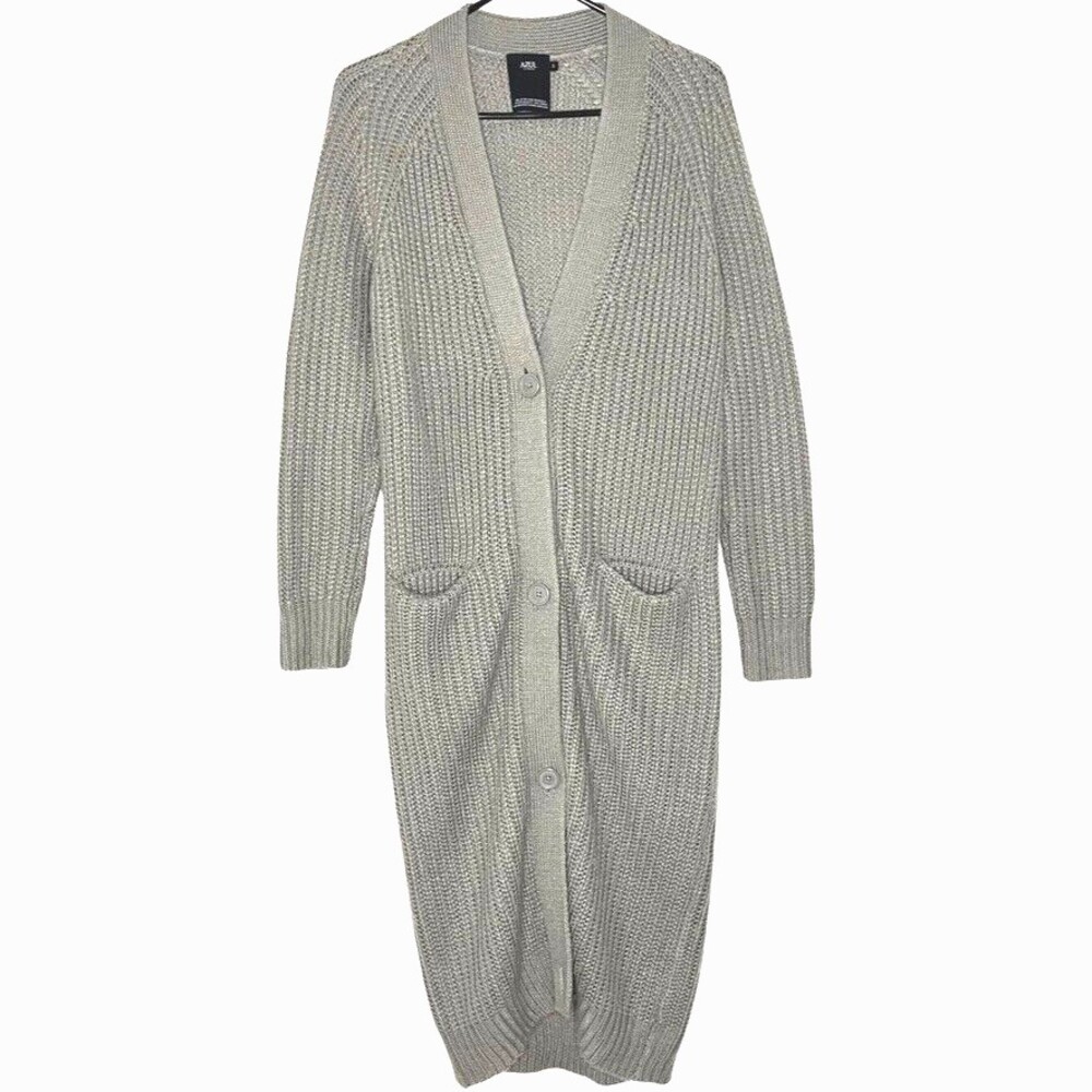 Azul by Moussy Women Sweater Small Gray Knit Long Sleeve V-Neck Duster Cardigan
